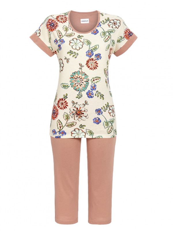 Schlafanzug mit Caprihose Retro-Blumen RINGELLA