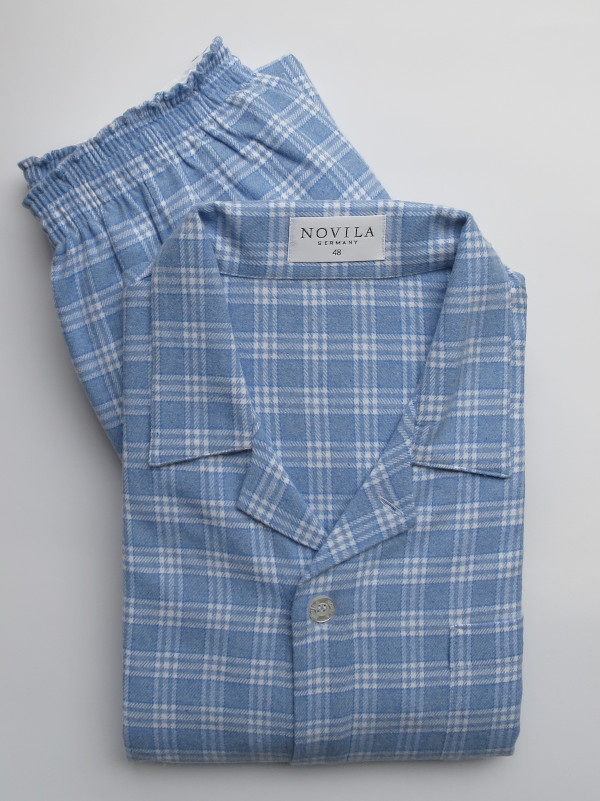 Herren Flanell Pyjama Max mittelblau Karo NOVILA