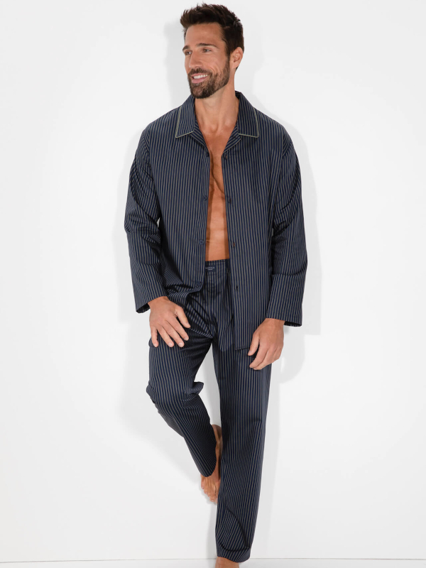 Herren Pyjama Ben marine oliv Streifen NOVILA