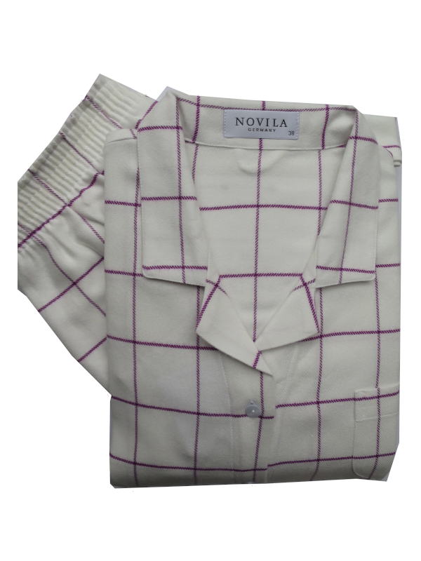 Damen Flanell Pyjama Helena weiß orchidee Karo NOVILA