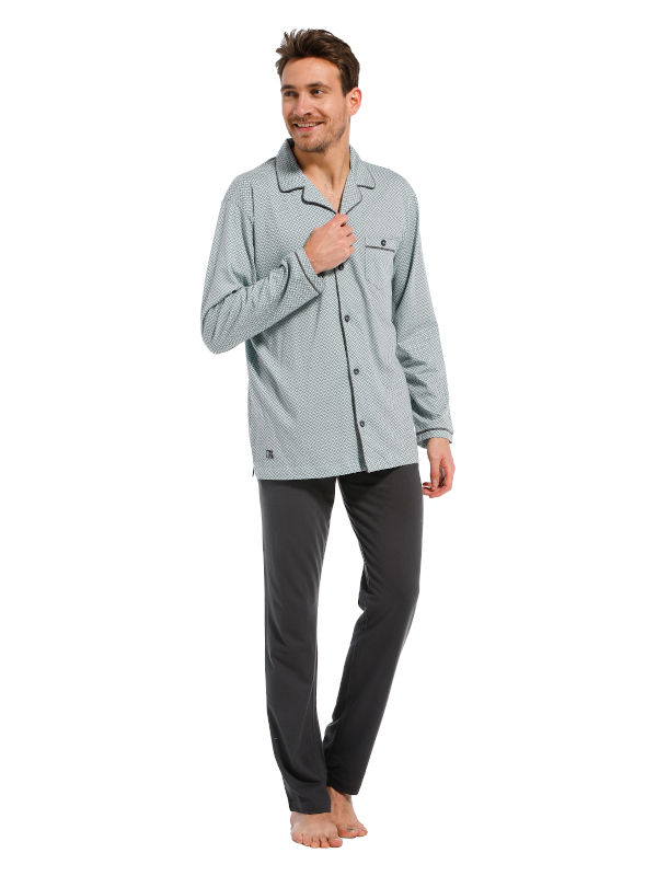 Herren Jersey Pyjama mint/anthra Muster pastunette