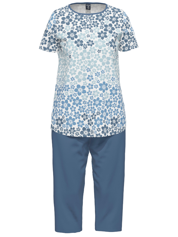 Capri Anzug "blaue Blumen" BIO EXRA LIGHT COTTON AMMANN