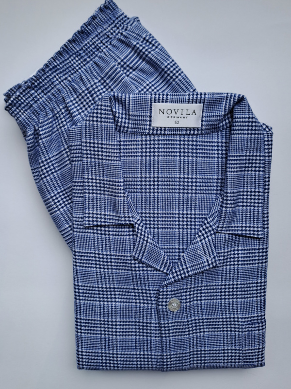 Herren Flanell Pyjama Max blau kariert NOVILA