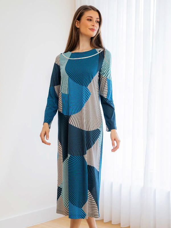 langes Hauskleid / Nachthemd lg. Arm "Blaue Nacht" 125cm HUTSCHREUTHER