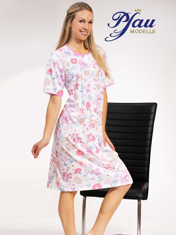 Nachthemd mit Knopfleiste pinke Blumen PFAU MODELLE