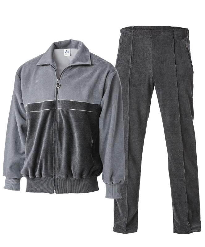 Herren Ruff-Sportvelour light Hausanzug silber anthrazit