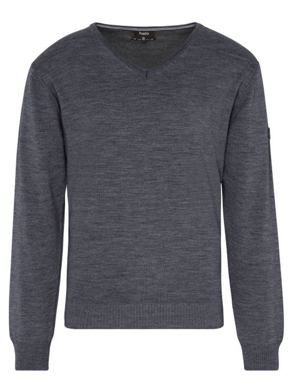 Herren V-Pullover Merinowolle/Baumwolle anthrazit hajo