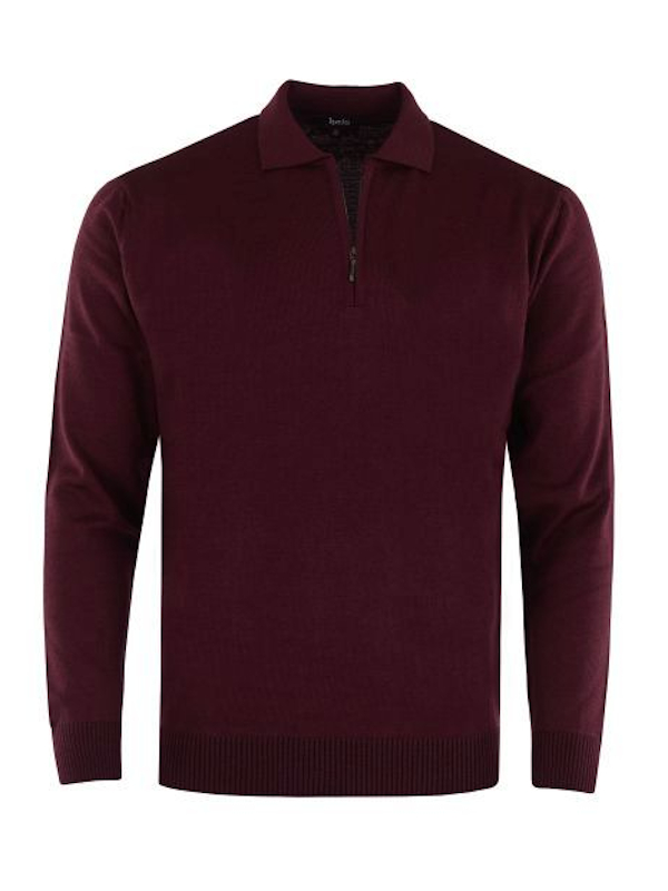 Hajo Herren Polo Zipp Pullover dunkelrot