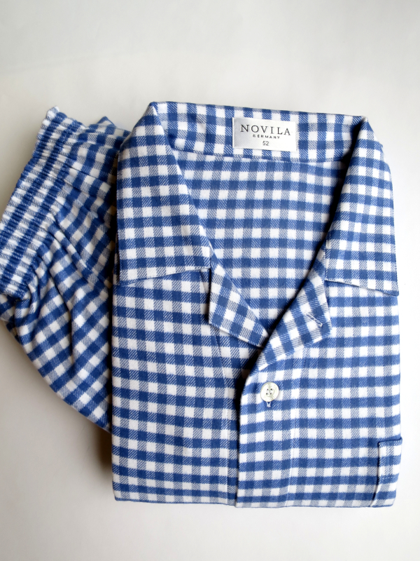 Flanell Herren Pyjama Max für Herren mittelblau Karo NOVILA